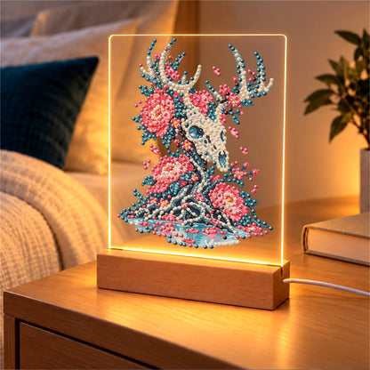 Stag Skull Blooming with Peonies (Light-Up Pearl Painting)