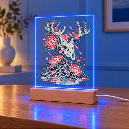 Stag Skull Blooming with Peonies (Light-Up Pearl Painting)