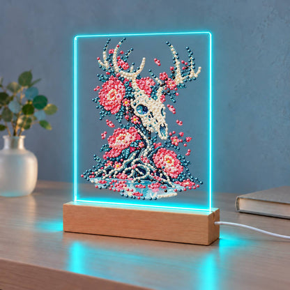 Stag Skull Blooming with Peonies (Light-Up Pearl Painting)