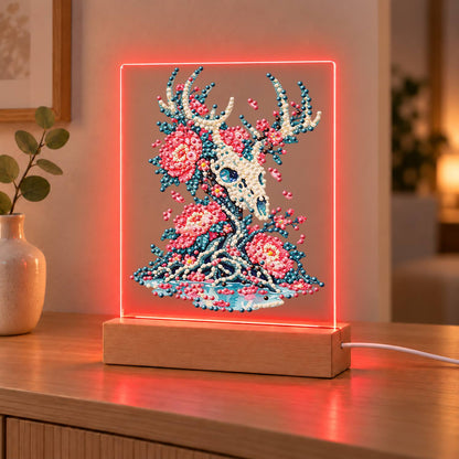 Stag Skull Blooming with Peonies (Light-Up Pearl Painting)
