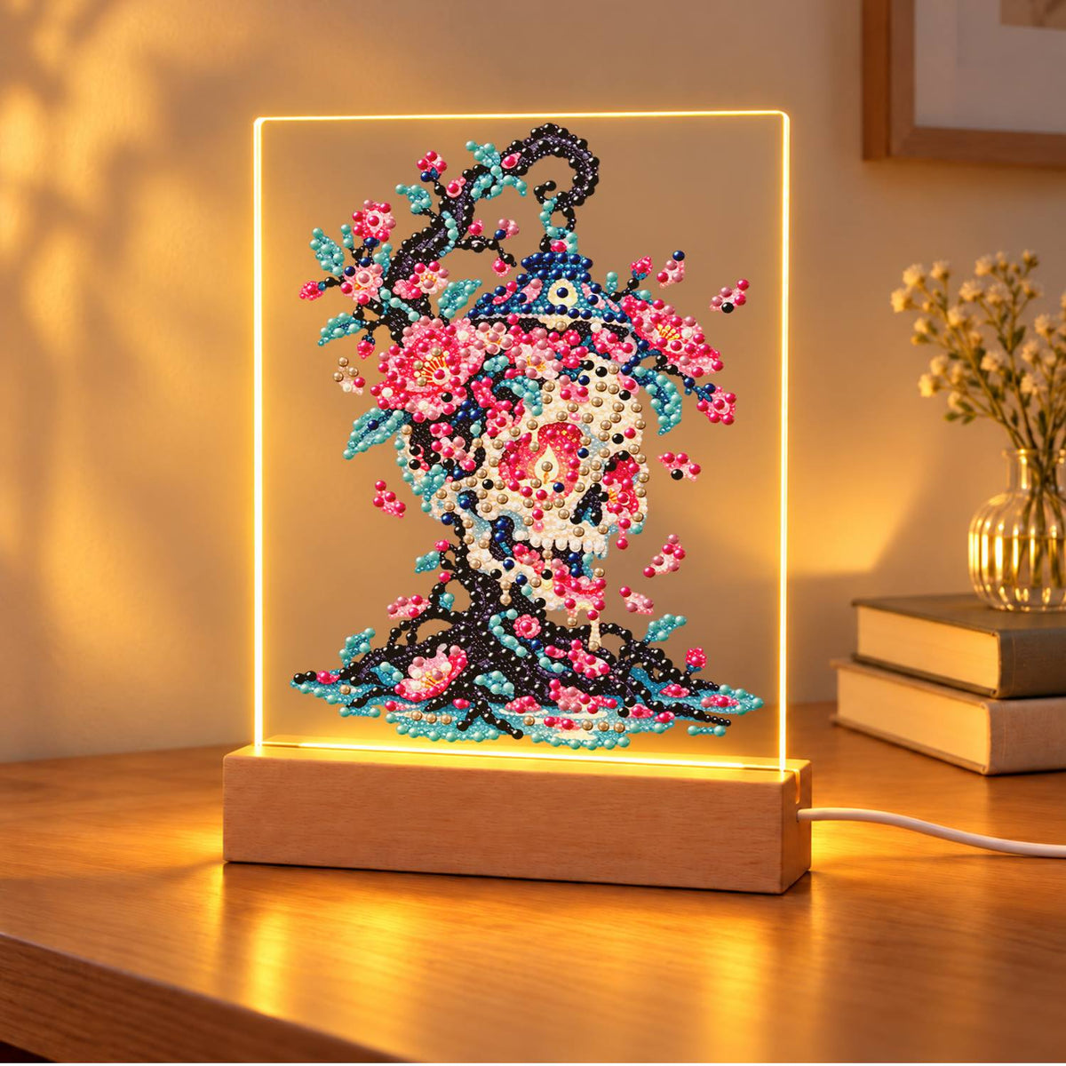 Blossom Skull on Twisted Roots (Light-Up Pearl Painting)