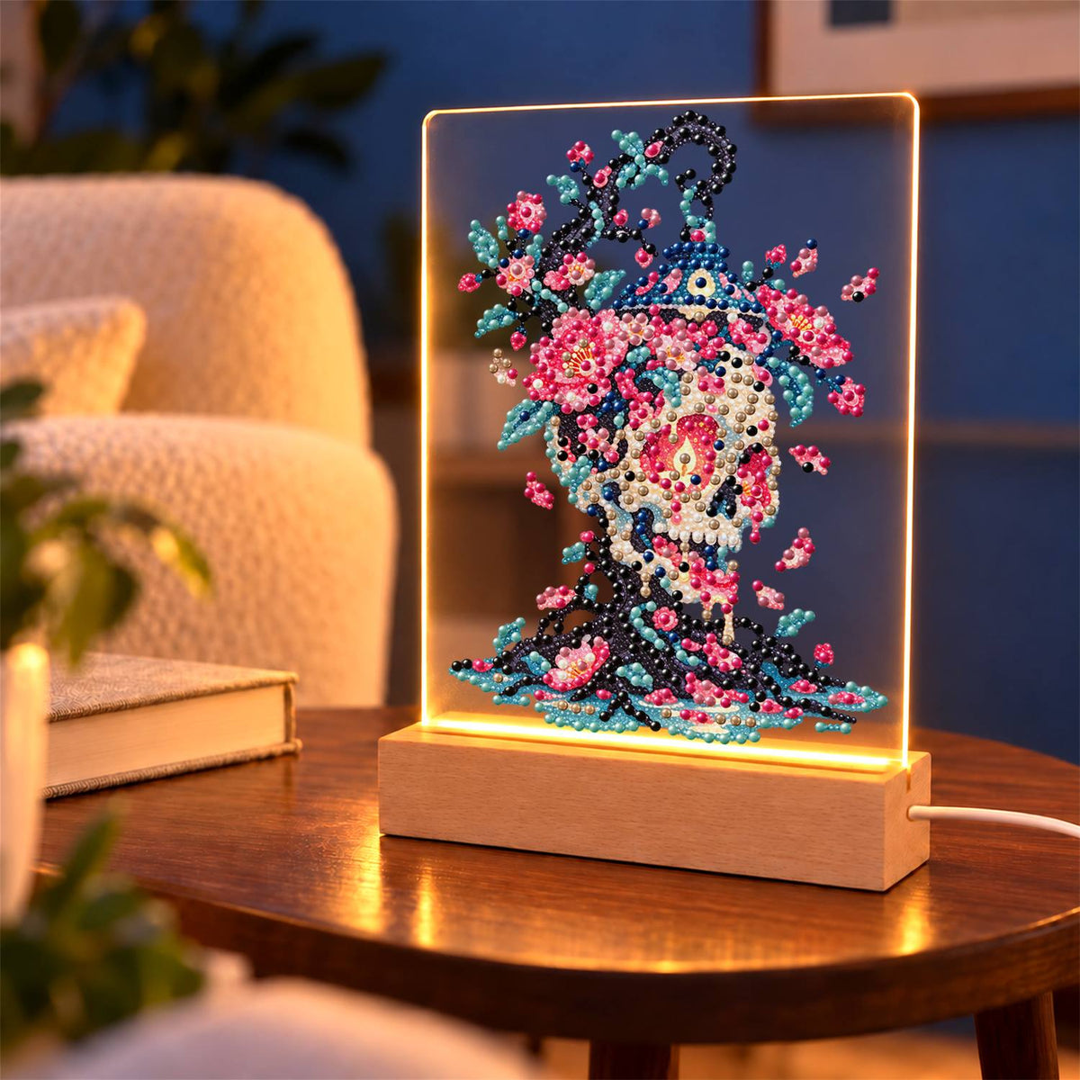 Blossom Skull on Twisted Roots (Light-Up Pearl Painting)
