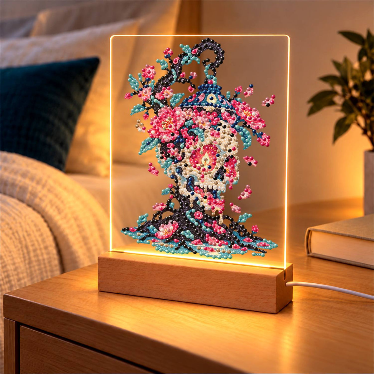 Blossom Skull on Twisted Roots (Light-Up Pearl Painting)
