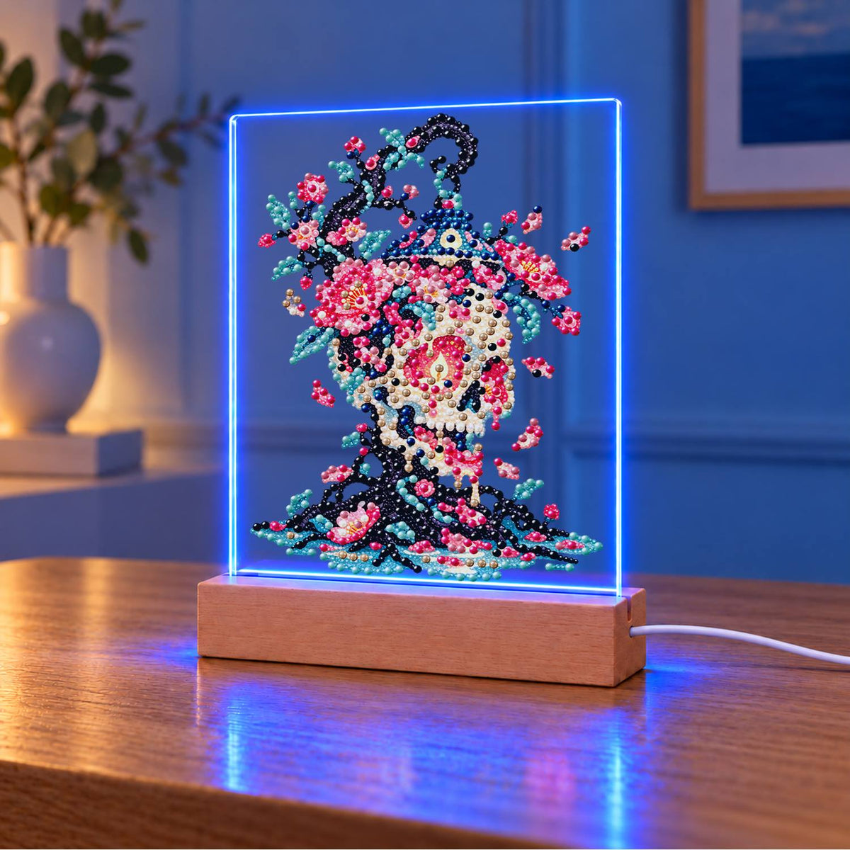 Blossom Skull on Twisted Roots (Light-Up Pearl Painting)