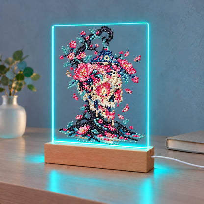 Blossom Skull on Twisted Roots (Light-Up Pearl Painting)