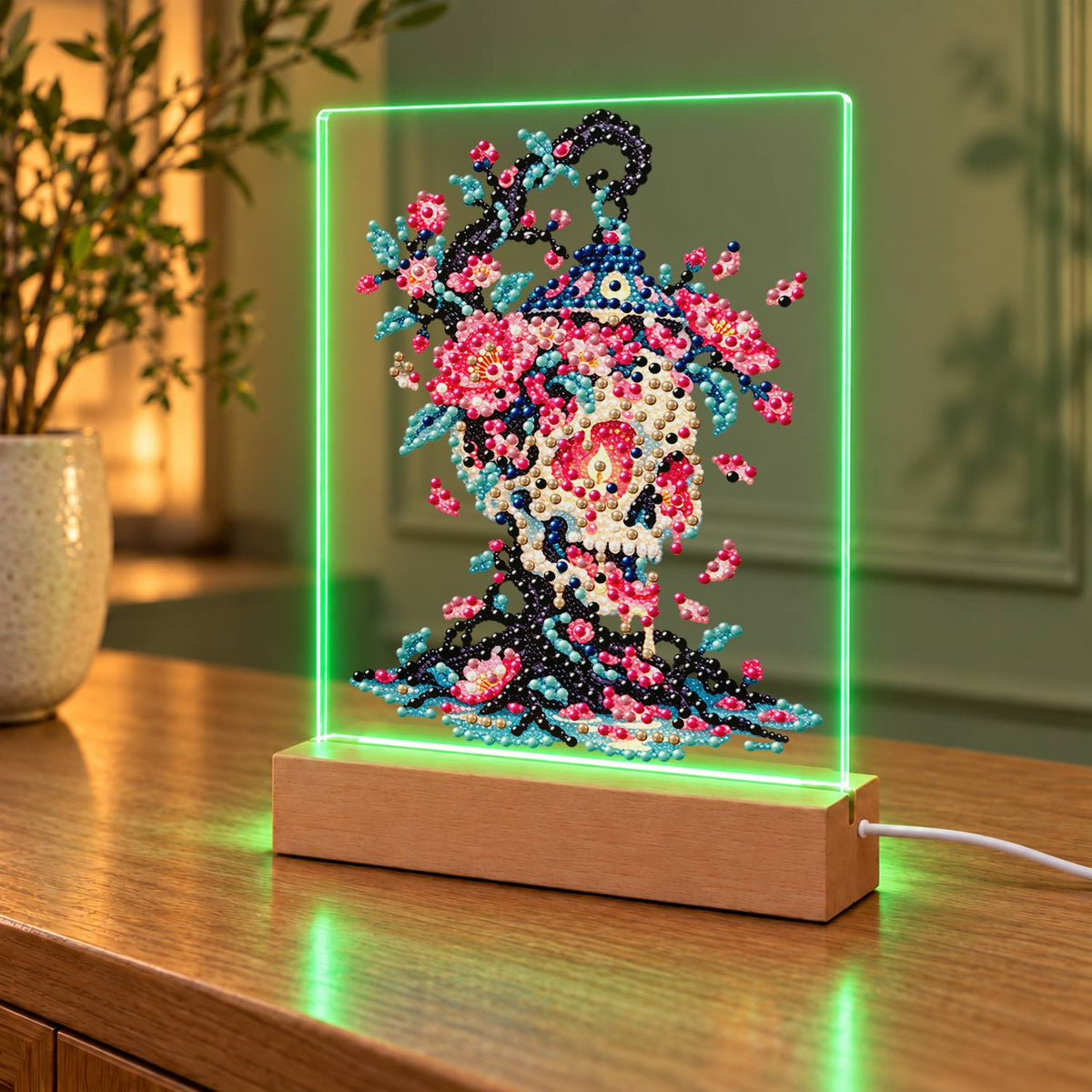 Blossom Skull on Twisted Roots (Light-Up Pearl Painting)