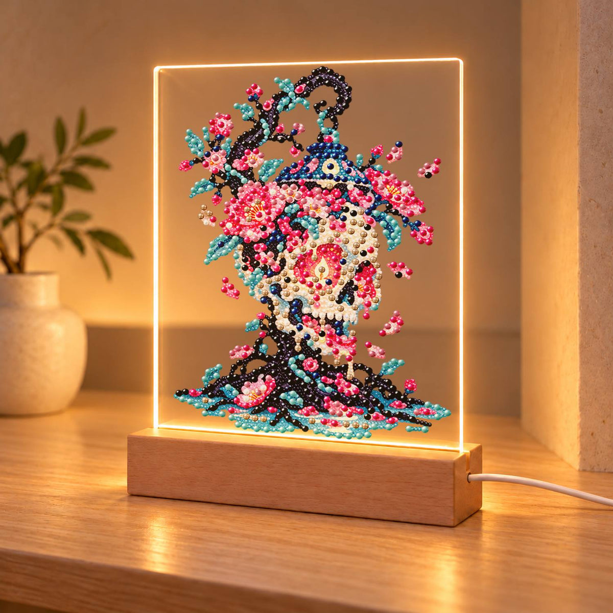Blossom Skull on Twisted Roots (Light-Up Pearl Painting)