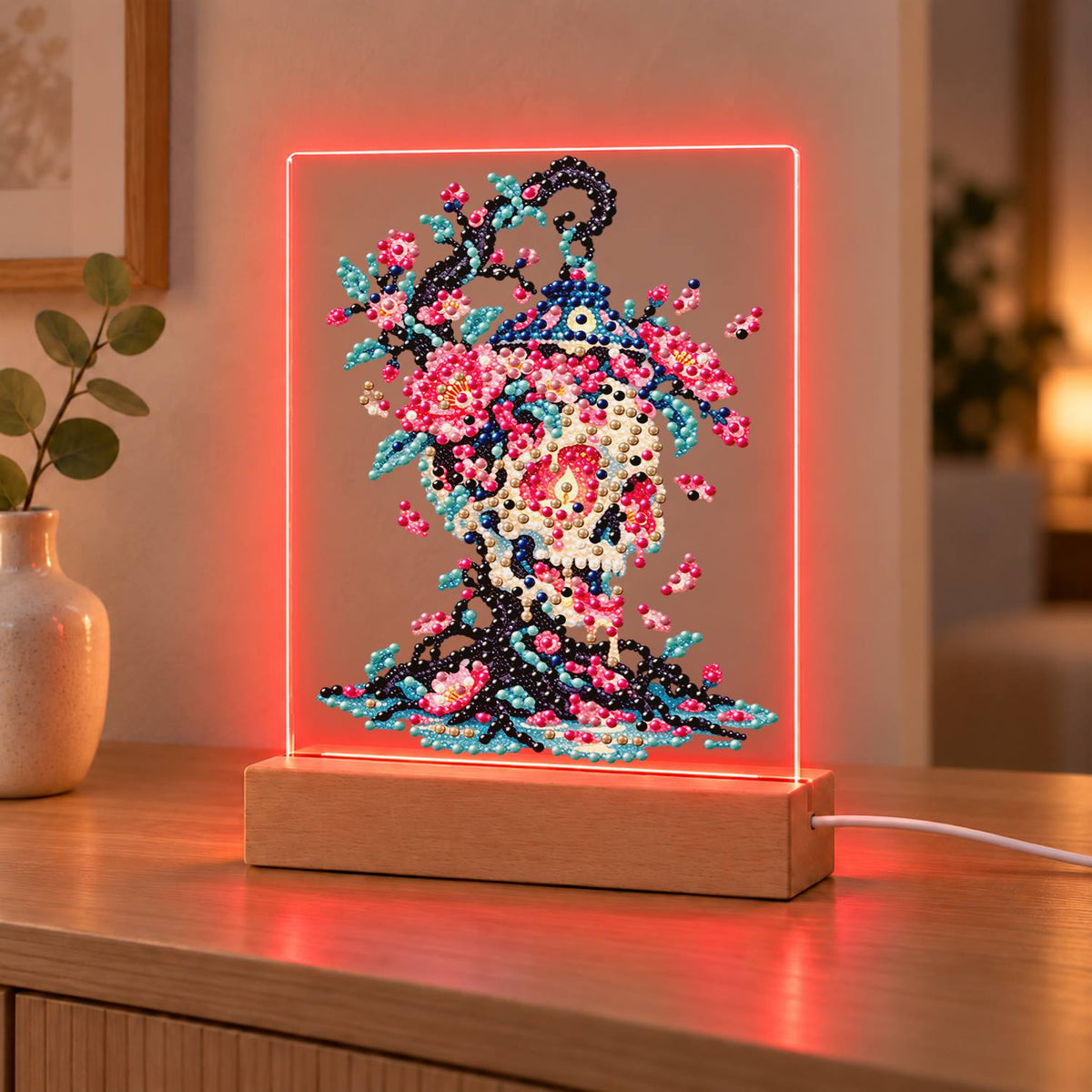 Blossom Skull on Twisted Roots (Light-Up Pearl Painting)