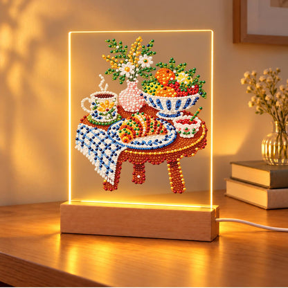 Croissant Breakfast on Gingham (Light-Up Pearl Painting)