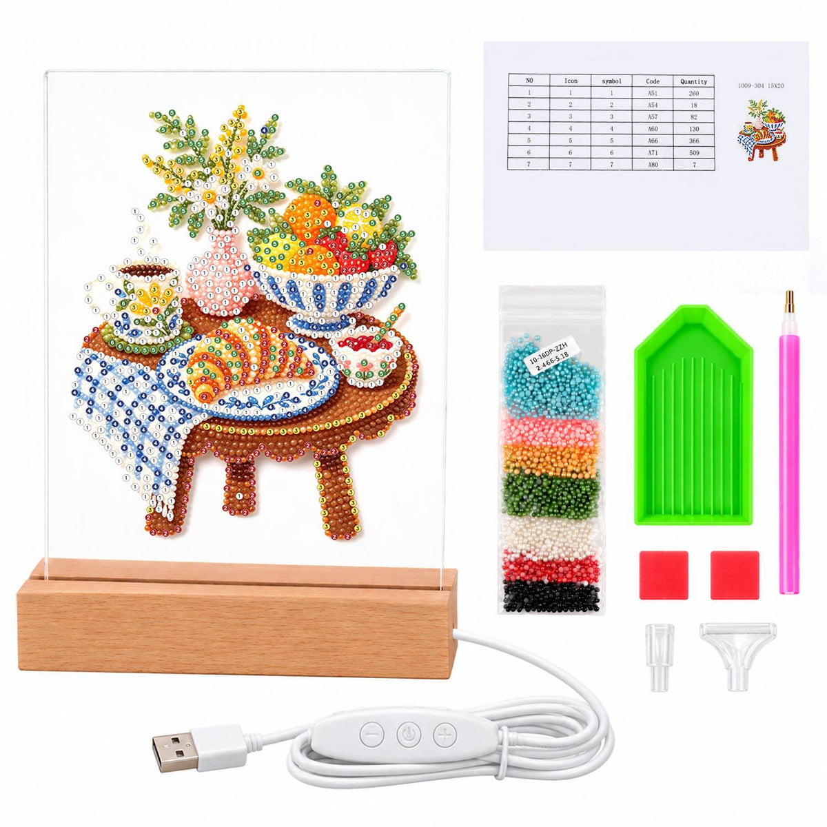 Croissant Breakfast on Gingham (Light-Up Pearl Painting)