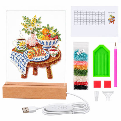 Croissant Breakfast on Gingham (Light-Up Pearl Painting)