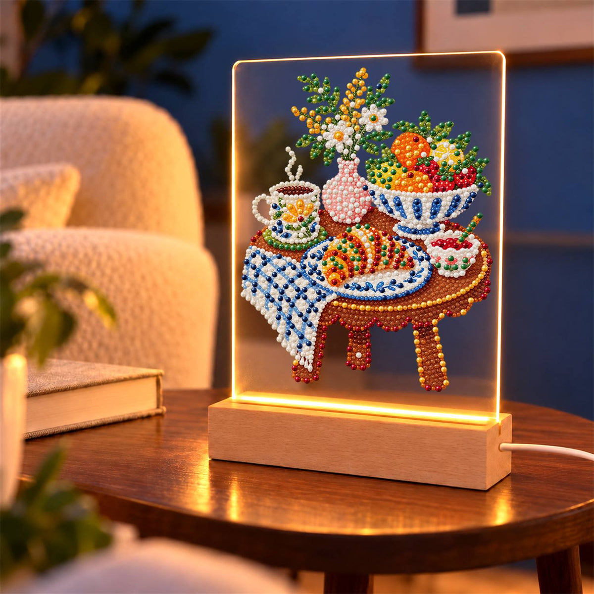 Croissant Breakfast on Gingham (Light-Up Pearl Painting)