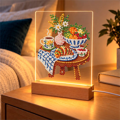 Croissant Breakfast on Gingham (Light-Up Pearl Painting)