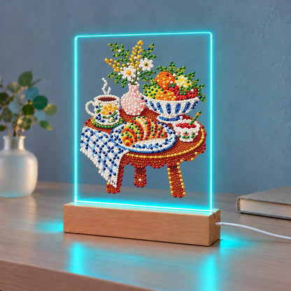 Croissant Breakfast on Gingham (Light-Up Pearl Painting)