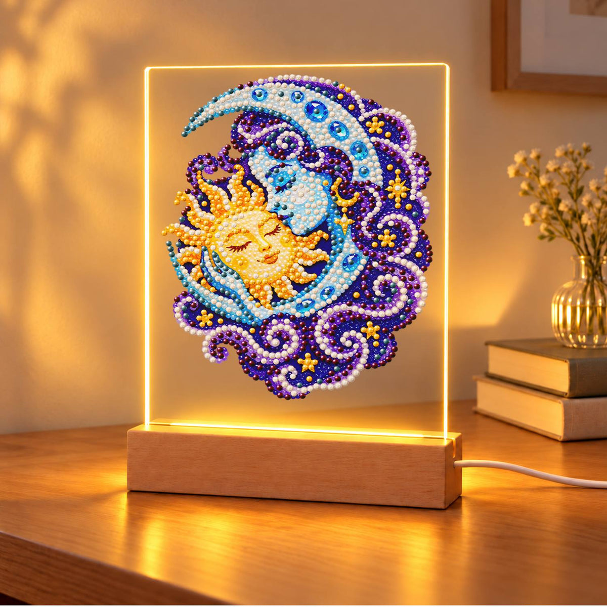 Sleeping Sun in the Moon's Embrace (Light-Up Pearl Painting)