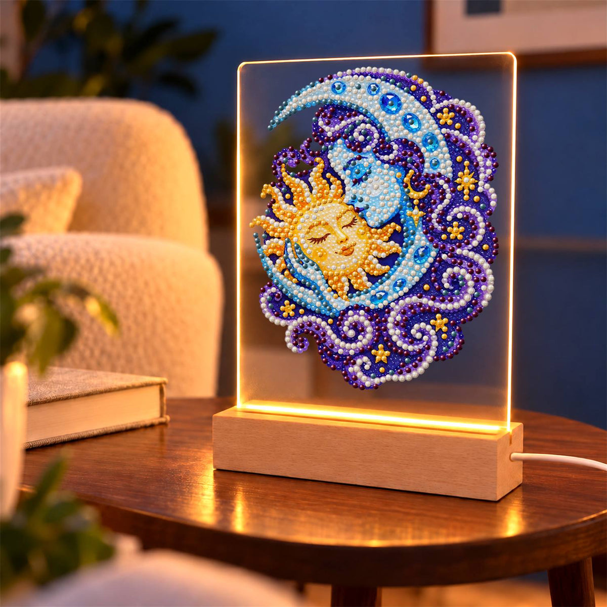 Sleeping Sun in the Moon's Embrace (Light-Up Pearl Painting)
