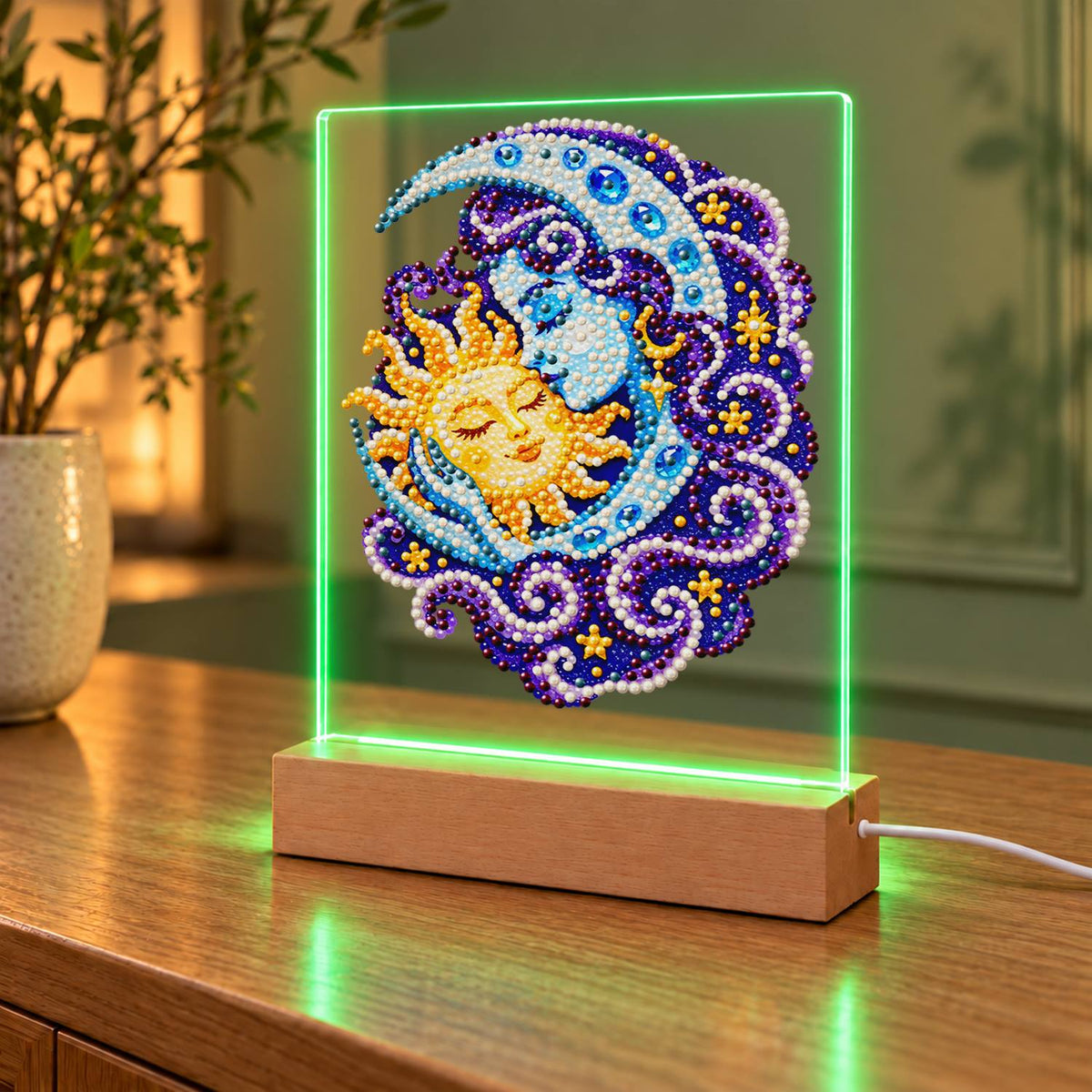 Sleeping Sun in the Moon's Embrace (Light-Up Pearl Painting)