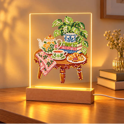 Afternoon Tea on a Pink Cloth (Light-Up Pearl Painting)