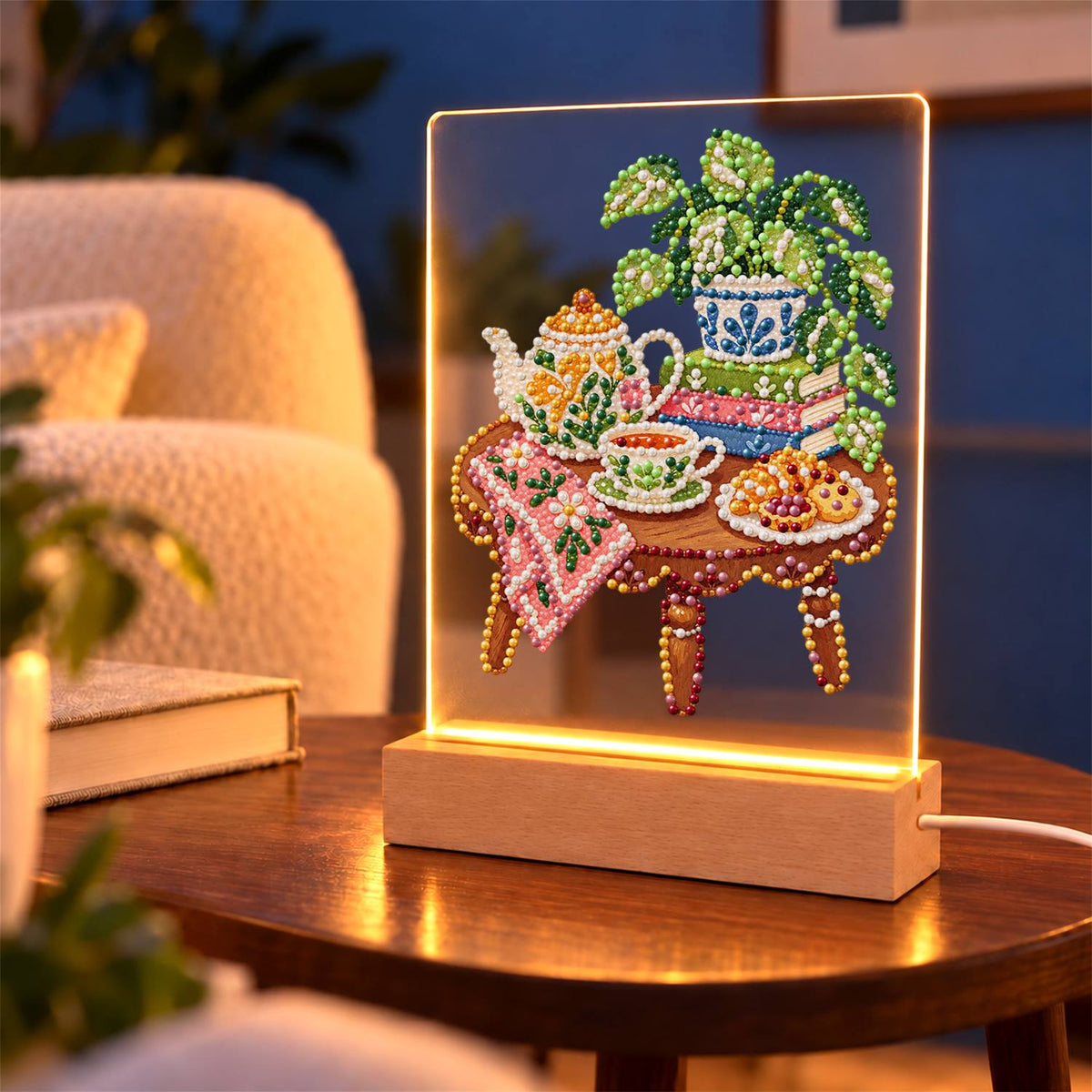 Afternoon Tea on a Pink Cloth (Light-Up Pearl Painting)