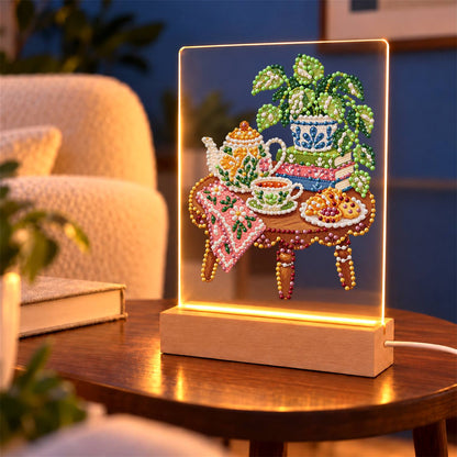Afternoon Tea on a Pink Cloth (Light-Up Pearl Painting)