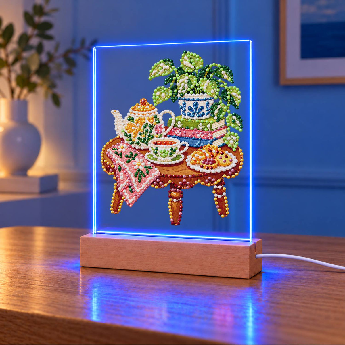 Afternoon Tea on a Pink Cloth (Light-Up Pearl Painting)