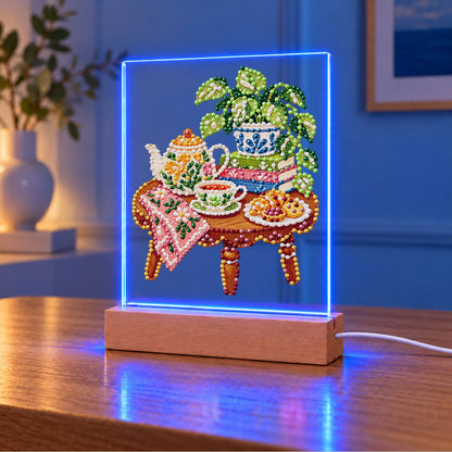 Afternoon Tea on a Pink Cloth (Light-Up Pearl Painting)