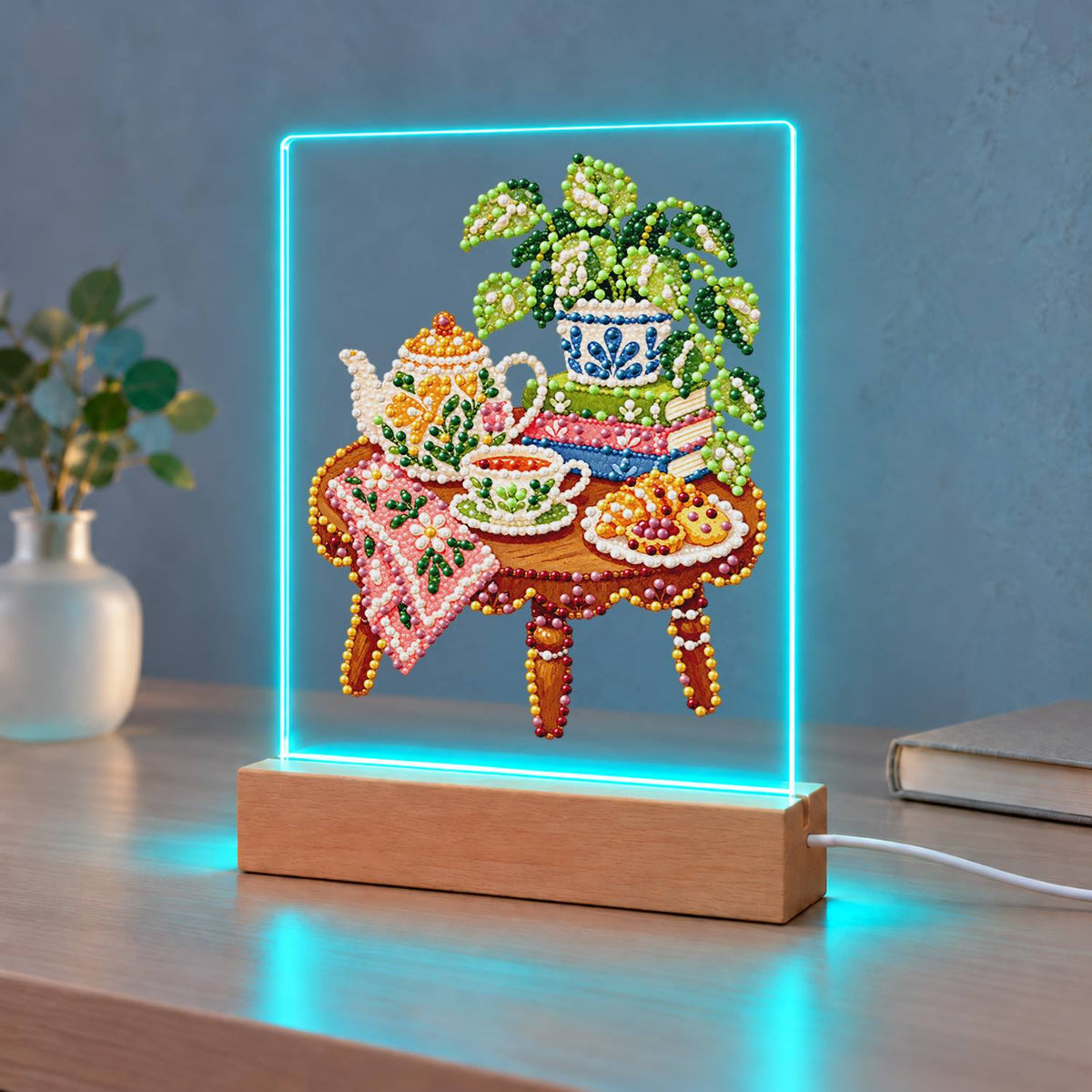 Afternoon Tea on a Pink Cloth (Light-Up Pearl Painting)