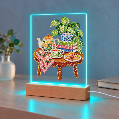 Afternoon Tea on a Pink Cloth (Light-Up Pearl Painting)