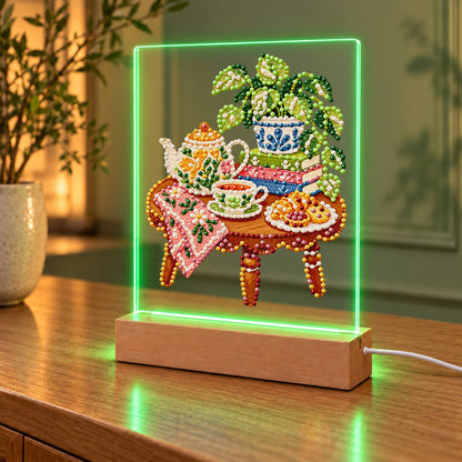 Afternoon Tea on a Pink Cloth (Light-Up Pearl Painting)
