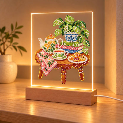 Afternoon Tea on a Pink Cloth (Light-Up Pearl Painting)