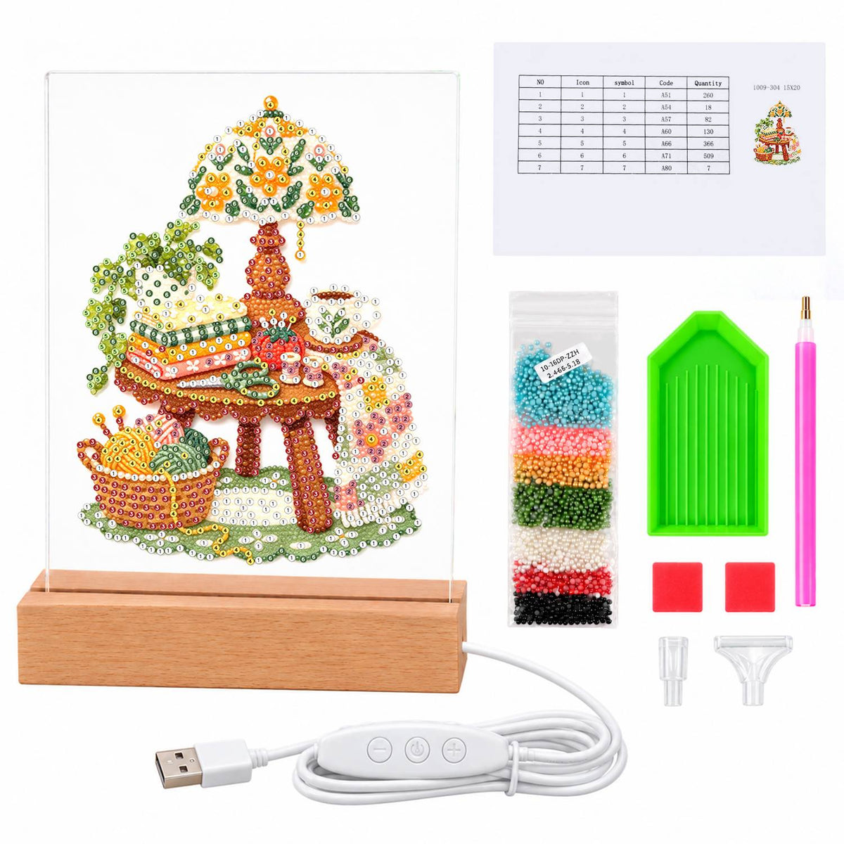 Yarn Basket and Floral Lamp (Light-Up Pearl Painting)