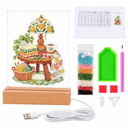 Yarn Basket and Floral Lamp (Light-Up Pearl Painting)