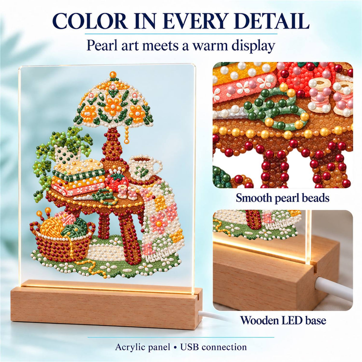 Yarn Basket and Floral Lamp (Light-Up Pearl Painting)