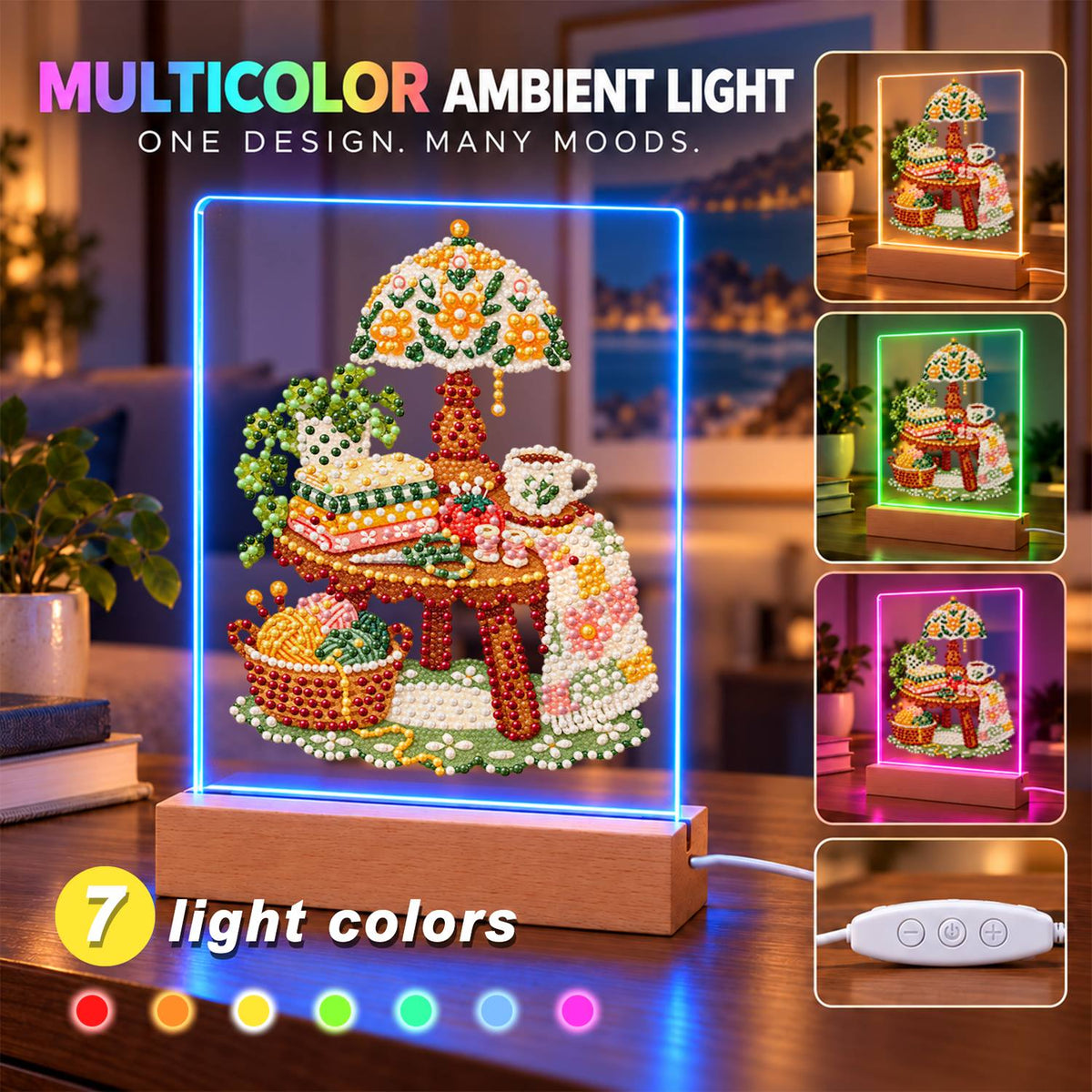Yarn Basket and Floral Lamp (Light-Up Pearl Painting)