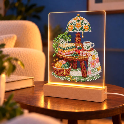 Yarn Basket and Floral Lamp (Light-Up Pearl Painting)