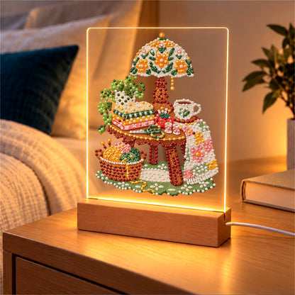 Yarn Basket and Floral Lamp (Light-Up Pearl Painting)