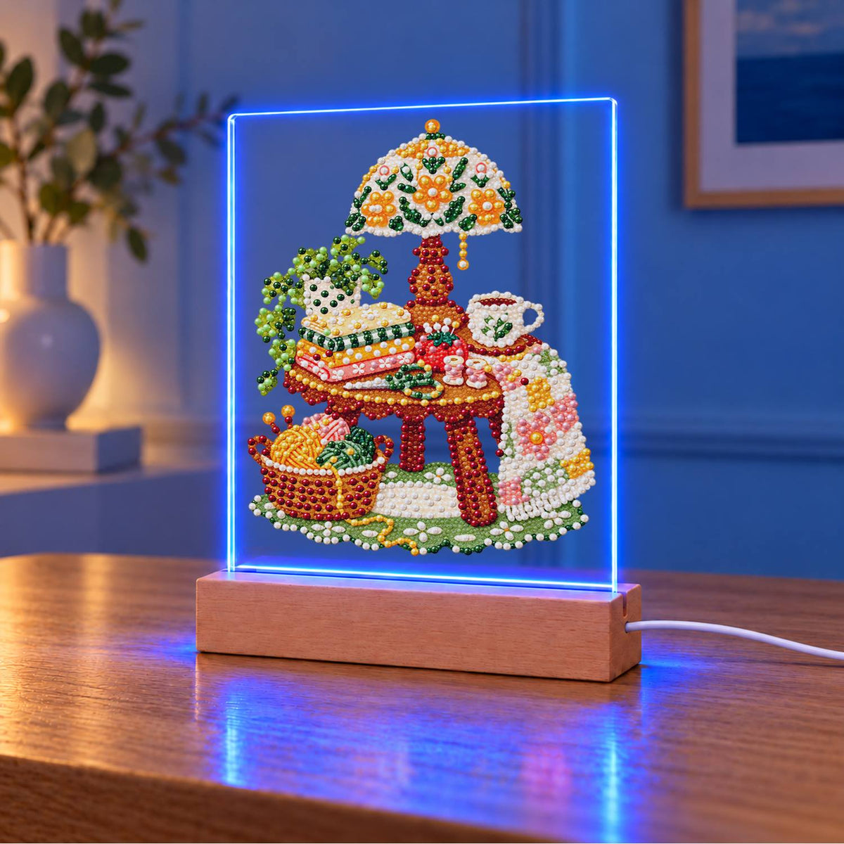 Yarn Basket and Floral Lamp (Light-Up Pearl Painting)