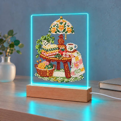 Yarn Basket and Floral Lamp (Light-Up Pearl Painting)