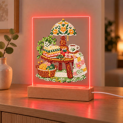 Yarn Basket and Floral Lamp (Light-Up Pearl Painting)