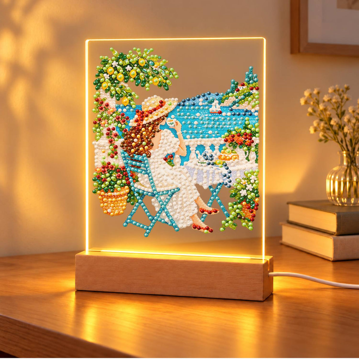 Lemon Tree Terrace by the Bay (Light-Up Pearl Painting)