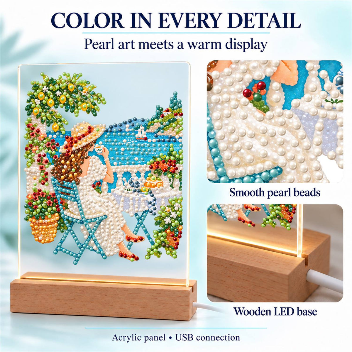 Lemon Tree Terrace by the Bay (Light-Up Pearl Painting)