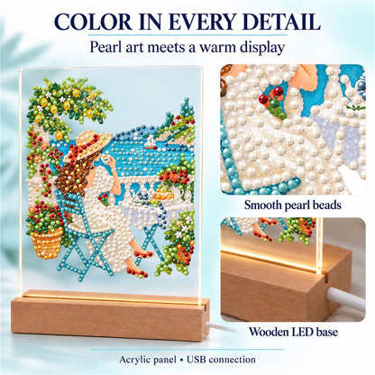 Lemon Tree Terrace by the Bay (Light-Up Pearl Painting)