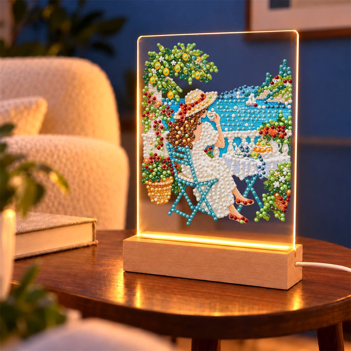 Lemon Tree Terrace by the Bay (Light-Up Pearl Painting)
