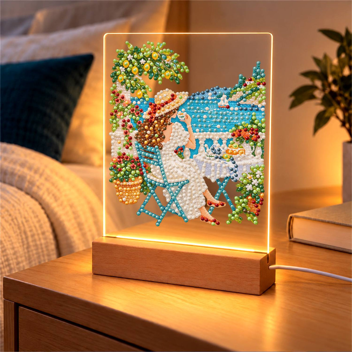 Lemon Tree Terrace by the Bay (Light-Up Pearl Painting)