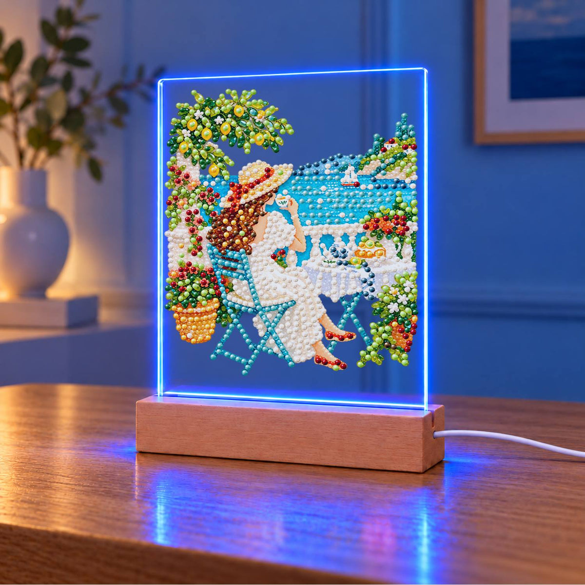 Lemon Tree Terrace by the Bay (Light-Up Pearl Painting)