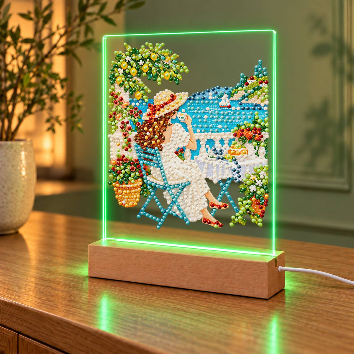 Lemon Tree Terrace by the Bay (Light-Up Pearl Painting)