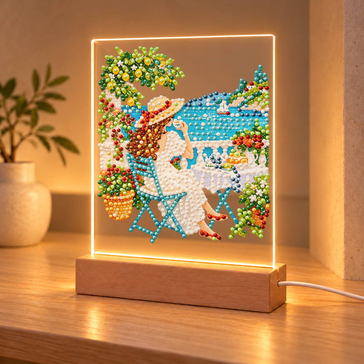 Lemon Tree Terrace by the Bay (Light-Up Pearl Painting)