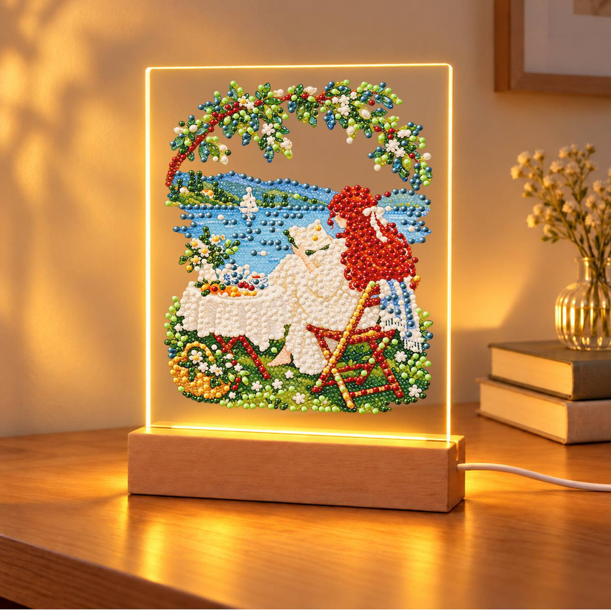 Lakeside Lounge Under a Leafy Arch (Light-Up Pearl Painting)