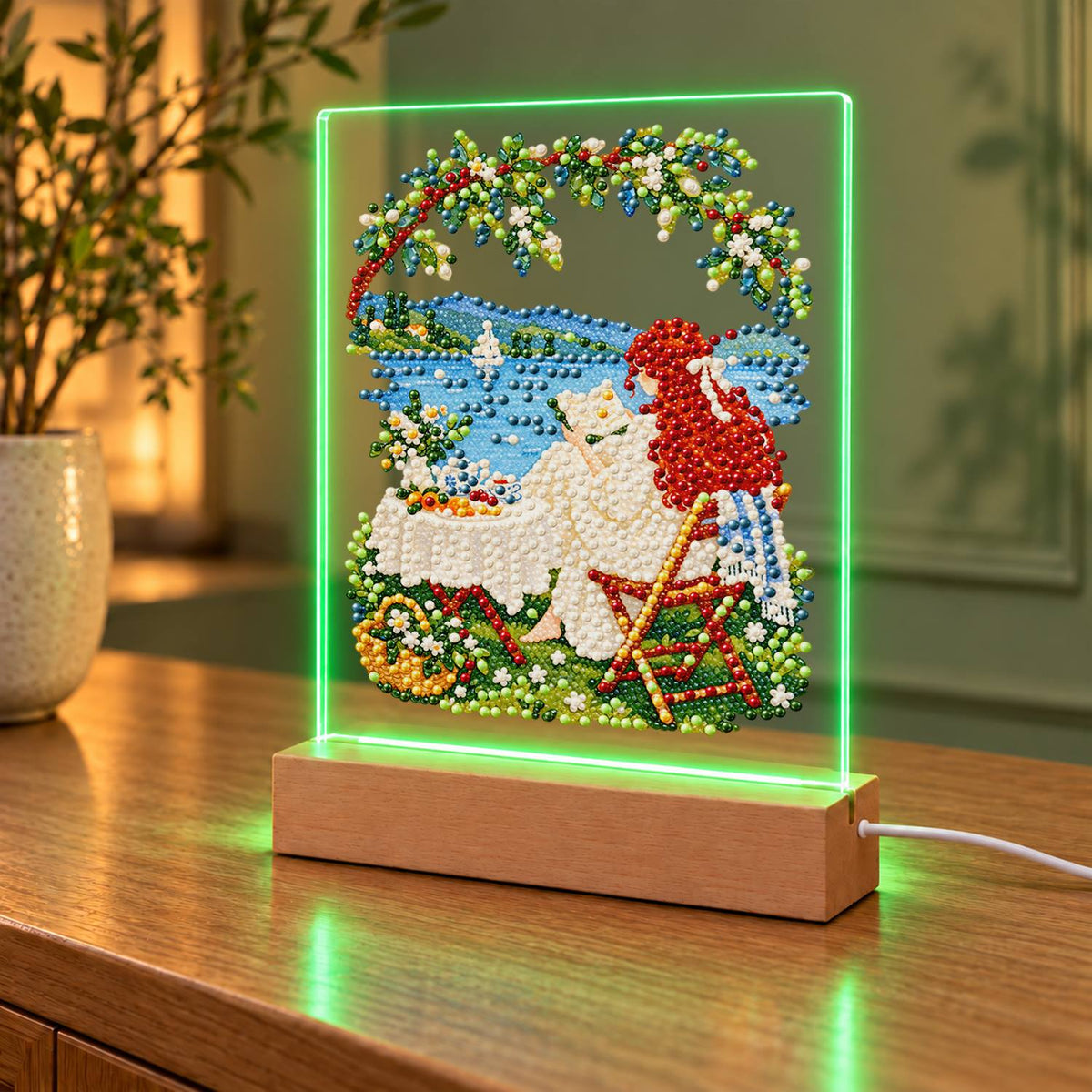 Lakeside Lounge Under a Leafy Arch (Light-Up Pearl Painting)