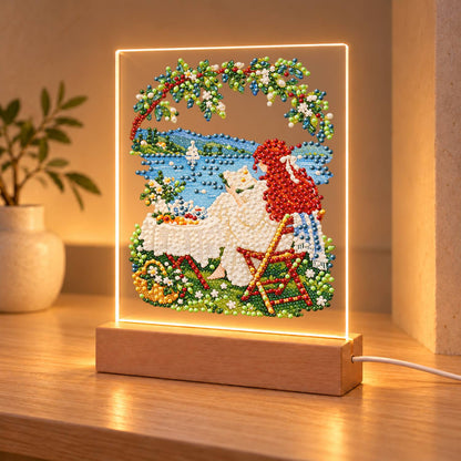 Lakeside Lounge Under a Leafy Arch (Light-Up Pearl Painting)